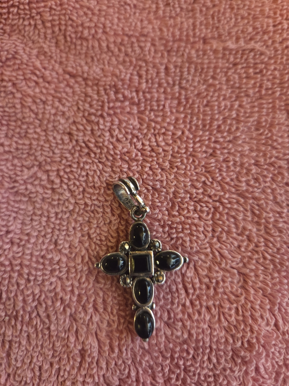 Sterling Silver Black Stone Cross Pendant - Women's Jewelry